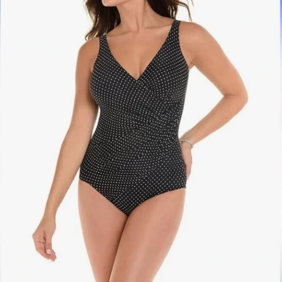 Miraclesuit Pinpoint Oceanus Wireless Polka Dot One Piece Swimsuit Size 10 - Picture 1 of 10